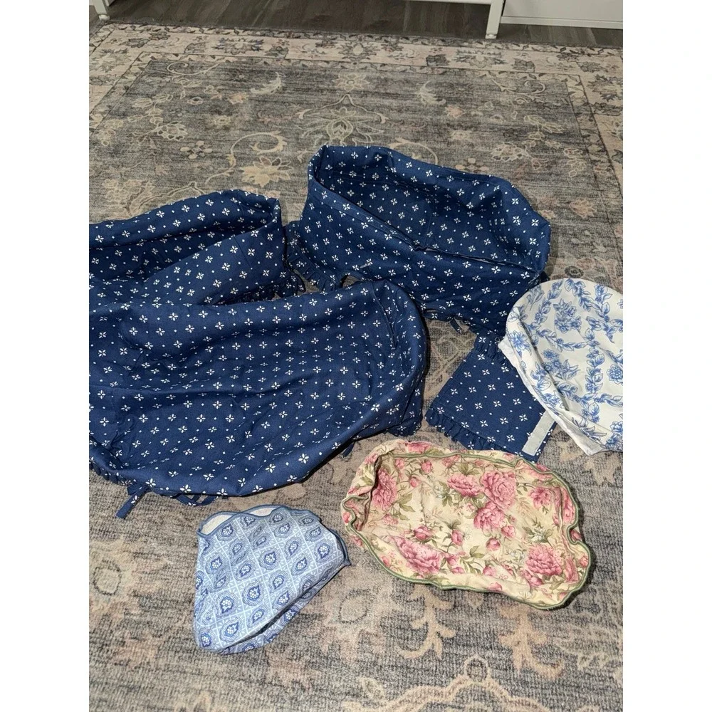 Vintage Longaberger Basket Fabric Liners Navy Blue, Peony